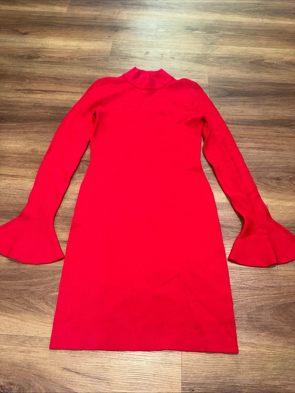 Michael Kors Sweater Dress Women Size Small Red Mock Neck Bell Sleeve